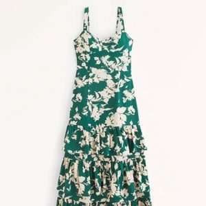 Abercrombie Green Floral Maxi Dress with Ruffles